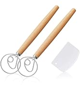 Tnlaile 2 Pack 13-Inch Danish Dough Whisk with Dough Scraper, Premium Stainless Steel Bread Whisk...