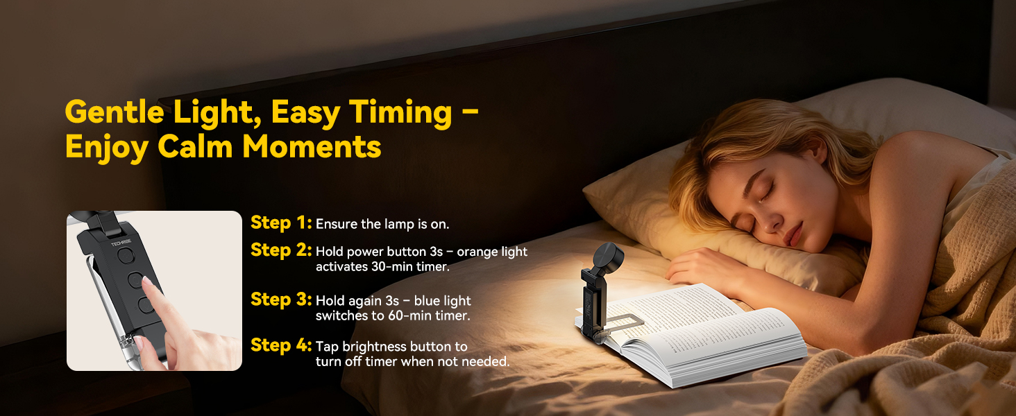 TechRise book reading light Gentle Light, Easy Timing- Enjoy Calm Moments