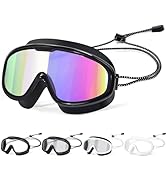Otionus Swim Goggles for Adult Men Women Youth, Bungee Strap Swimming Goggles Wide View No Hair P...