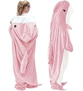 Touchat Shark Blanket Hoodie Onesie, Wearable Blanket Hoodie Adult, Warm Flannel Throw Blanket Sh...
