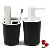 2PCS Bathroom Accessories Set, Black Toothbrush Holder Set Include Soap Dispenser and Toothbrush ...