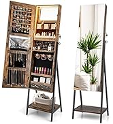 CHARMAID LED Strip Jewelry Armoire with Full Length Mirror, Lockable Jewelry Cabinet Organizer wi...