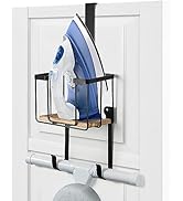 TJ.MOREE Wall Mount/Over The Door Ironing Board Holder with Large Storage Basket, Laundry Room Ir...