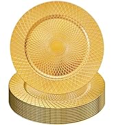 Frcctre 12 Pack Round Charger Plates, 13 Inch Decorative Gold Plastic Charger Dinner Plates, Reus...