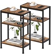 Narrow Side Table Set of 2 for Small Space, 3 Tier Slim End Table, Thin Nightstand, Skinny Snack ...