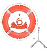 Life Preserver Ring 23"/28", Boat Safety Throw Rings with Bracket, Orange Buoy with Rope 98.5 FT ...