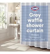 Clorox Bathroom Waffle Windowpane Pattern Shower Curtain with Waterproof Lightweight PEVA Liner S...