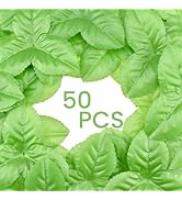 ZDRU 50Pcs Bulk Artificial Leaves, Silk Greenery Fake Rose Flower Leaves for DIY Wedding Bouquet ...