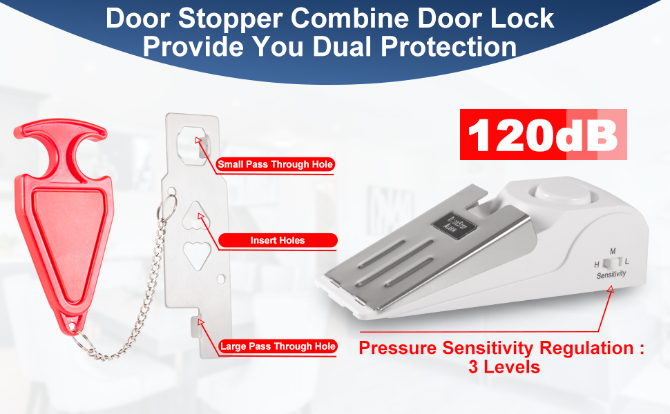 Upgraded 120 dB Door Stop Alarm with Portable Door Lock