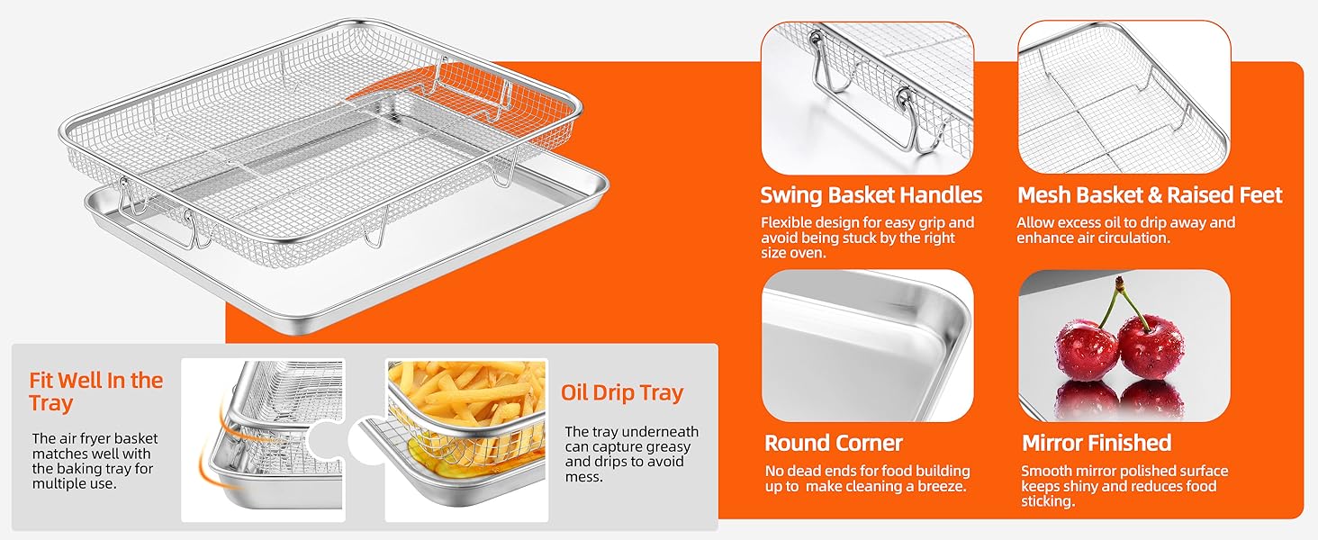 Swing basket handles won’t take up more storage space or be stuck by the right size oven