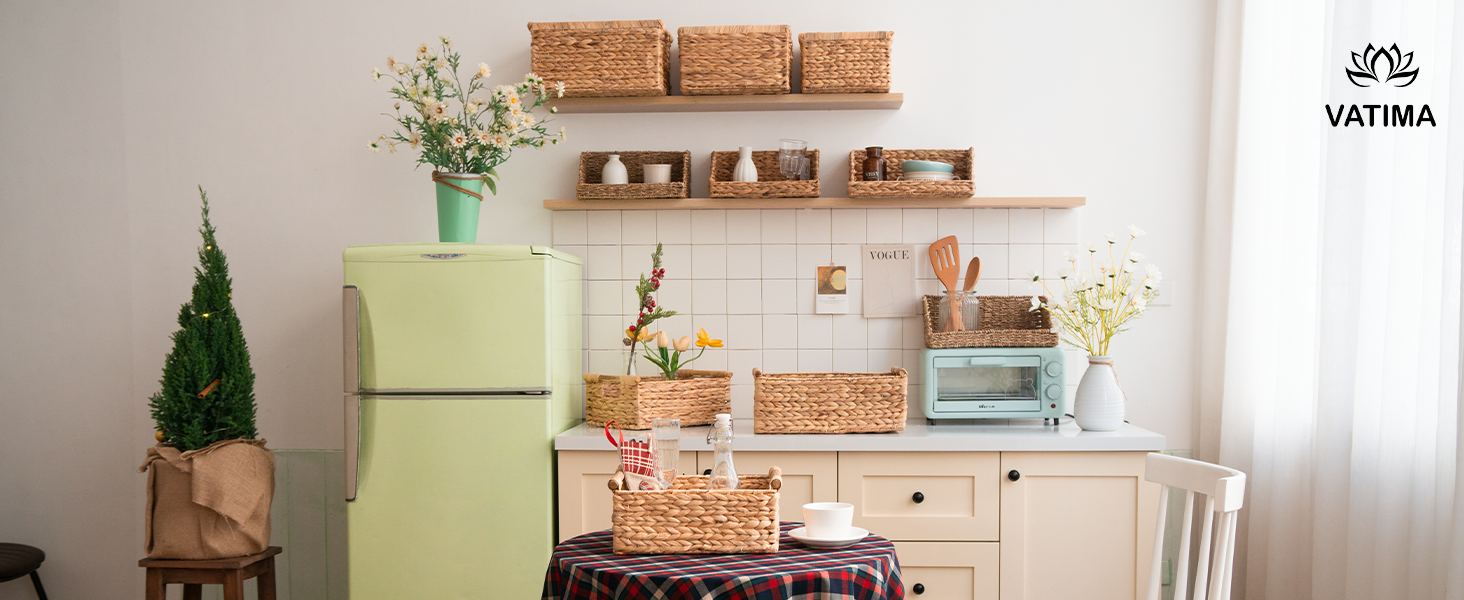 natural basket on the shelf in the kitchen