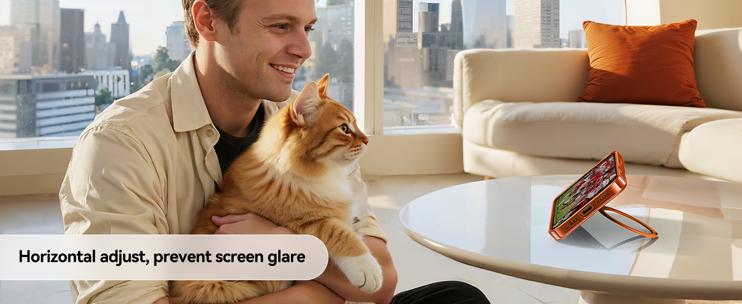 Orange for iPhone 17 Pro Case with 360 Spin Magnetic Stand Slim Polished Clear