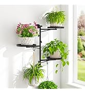 iDavosic.ly Rotating Window Plant Shelves, 3-Tier Metal Wall Stand with 2 Hooks, Flower Display H...