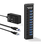 Powered USB Hub, Rosonway 10 Port USB 3.1 Hub 10Gbps with 36W (12V/3A) Power Adapter, Type A and ...