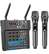 Aveek Power Amplifier Audio Mixer, 4 Channel Sound Mixer With Dual Wireless Mic, Sound Board Cons...