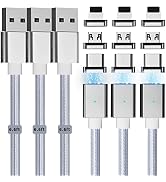 Magnetic Charging Cable 3A Fast Charging(3 Pack,6.6/6.6/6.6ft) 3 in 1 Magnetic Phone Charger Cabl...