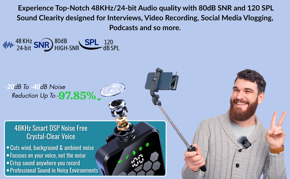 Upgraded Mini 3 in 1 Noise-Cancelling Wireless Lavalier