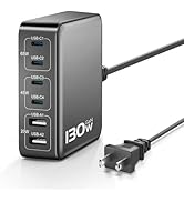 MSTJRY USB C Fast GaN Charger Block : 130W 6 Port PD Multiport Charging Station Hub Brick for Mul...