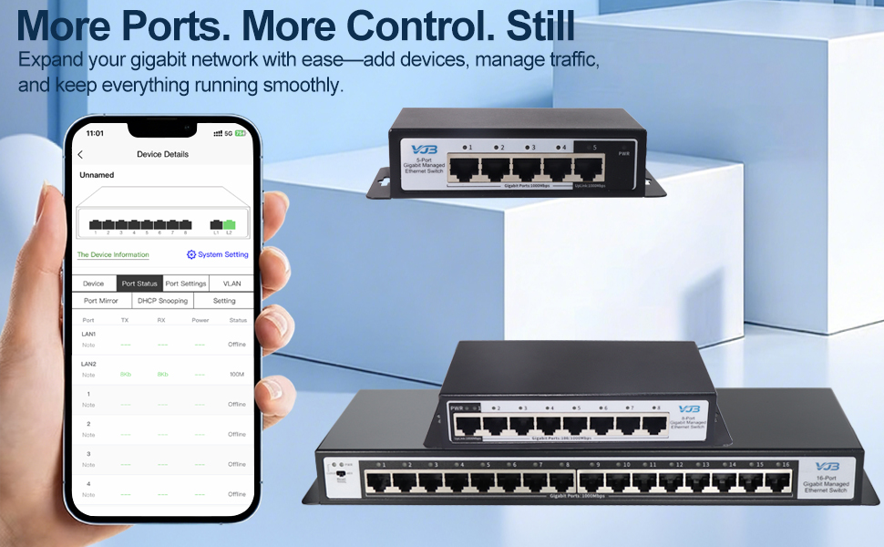 Gigabit Managed Network Switch with App Control 5 8 16 Port Hub for Stable Home Office Data