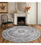 PURRUGS Vintage Farmhouse Boho Area Rug 6x6 ft, Non-Slip Machine Washable Round Rug, Accent Orien...