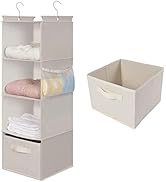 MAX Houser 4-Shelf Hanging Closet Organizer, Space Saver, Cloth Hanging Shelves with 2 Side Pocke...