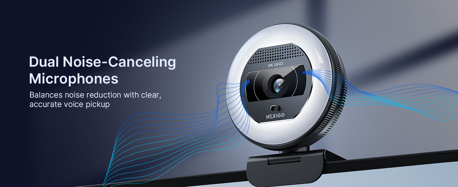 A webcam with dual microphones in operation