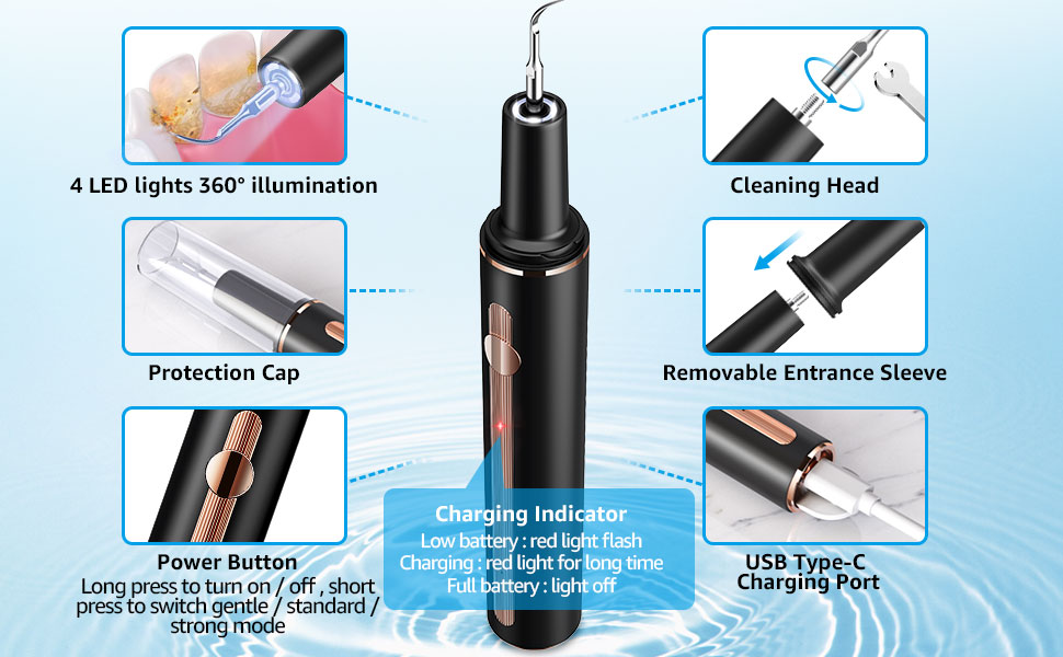 Teeth Cleaning Kit Plaque Remover for Teeth, Portable Ultrasonic Tooth Cleaner Plaque Remover
