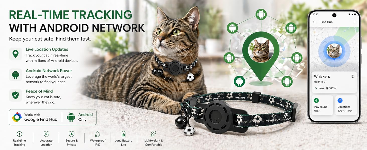 GPS Collar for Cats,Pet Tracker (Android Only) Smart tag