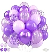 Purple Balloons,50PCS 12 Inch Pearl Metallic Macaron Light Purple Confetti Balloons with Ribbon f...