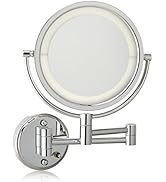 JERDON Two-Sided Wall-Mounted Makeup Mirror with Lights - Direct-Wired Lighted Makeup Mirror with...