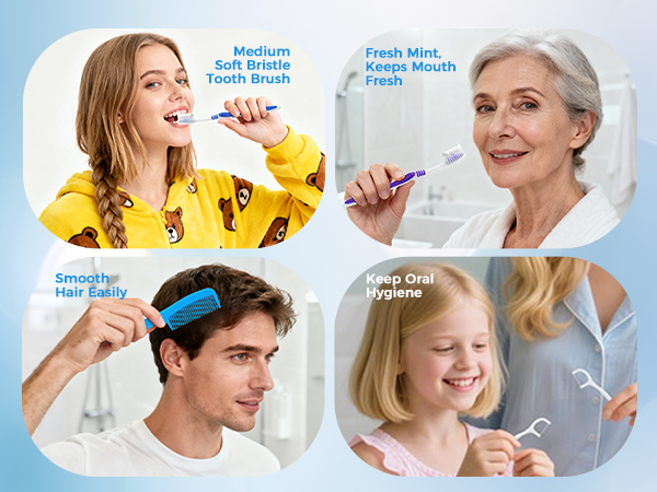 4-in-1 Toothbrushes with Toothpaste, Floss Picks and Comb in Bulk