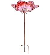 MUMTOP Bird Baths for Outdoors Glass Bird Bath Bowl Outdoor Bird Feeder Flower Pattern with Metal...