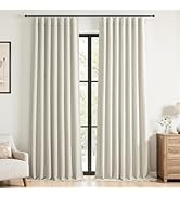 Topfinel Natural Linen Blackout Curtains with Back Tab for Tracks 96 Inch Long, Room Darkening Me...