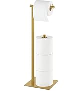 Toilet Paper Holder Stand Gold Free Standing TP Holder, Metal Toilet Paper Roll Holder with Reser...