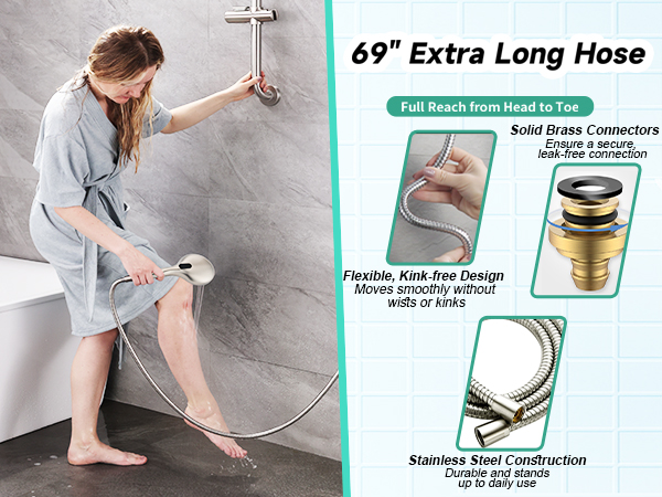 hand held shower head with long hose