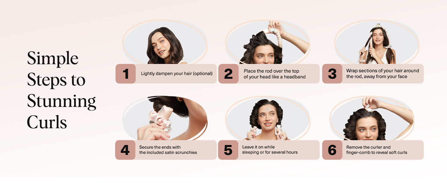 Kitsch Satin Heatless Curling Set eatless Hair Curler for Wome In Satin Scrunchies Sunset