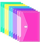 Sooez 12 Pack Plastic Envelopes, Plastic File Folders for Documents, Clear School Folder, Colored...