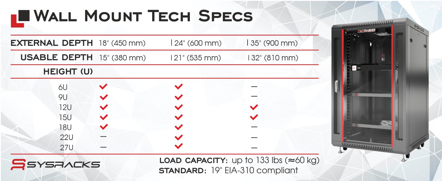 18U Wall Mount Server Rack TECH SPECS