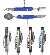 UNCLE JAKE 4 Set 6-in-1 Camping Utensil Stainless Steel Fork Knife Spoon Bottle Opener, Travel Cu...