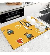 Dish Drying Mat, Absorbent Coffee Bar Mat , Drying Mat for Kitchen Counter (yellow bear, 15.7"x19...