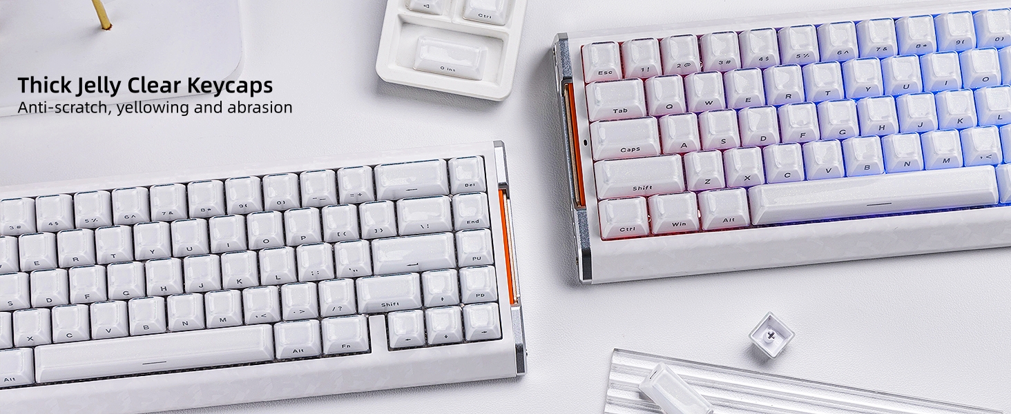 Translucent Crystal Keycaps, Jelly Clear Keycaps, Custom Crystal White Keycaps Set