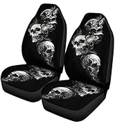 Qiilu Skull Car Seat Cover, Seat Protector Skeleton Breathable Car Backrest Cover Cars Interior D...