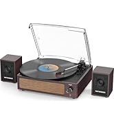 Record Player with External Bookshelf Speakers Belt-Drive Vintage Turntable for Vinyl Records Pas...