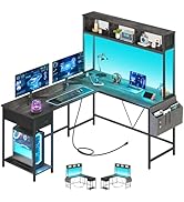 Yoobure L Shaped Desk Gaming Desk with LED Strip &amp; Power Outlet, Reversible L-Shaped Computer Des...