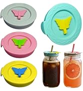 SSIBOOTO 4 Pack Silicone Mason Jar Lids with Straw Hole,Mason Jar Drinking Lids for Ball, Kerr an...