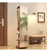 Muwuele Full Length Mirror with Stand &amp; Brake Wheels,70"X16" Rolling Mirror Coat Rack for Bedroom...