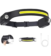 LED Headlamp Rechargeable, Bright 2 XPE LED &amp; COB LED Head Lamp, 260° Wide Beam Headlight Waterpr...