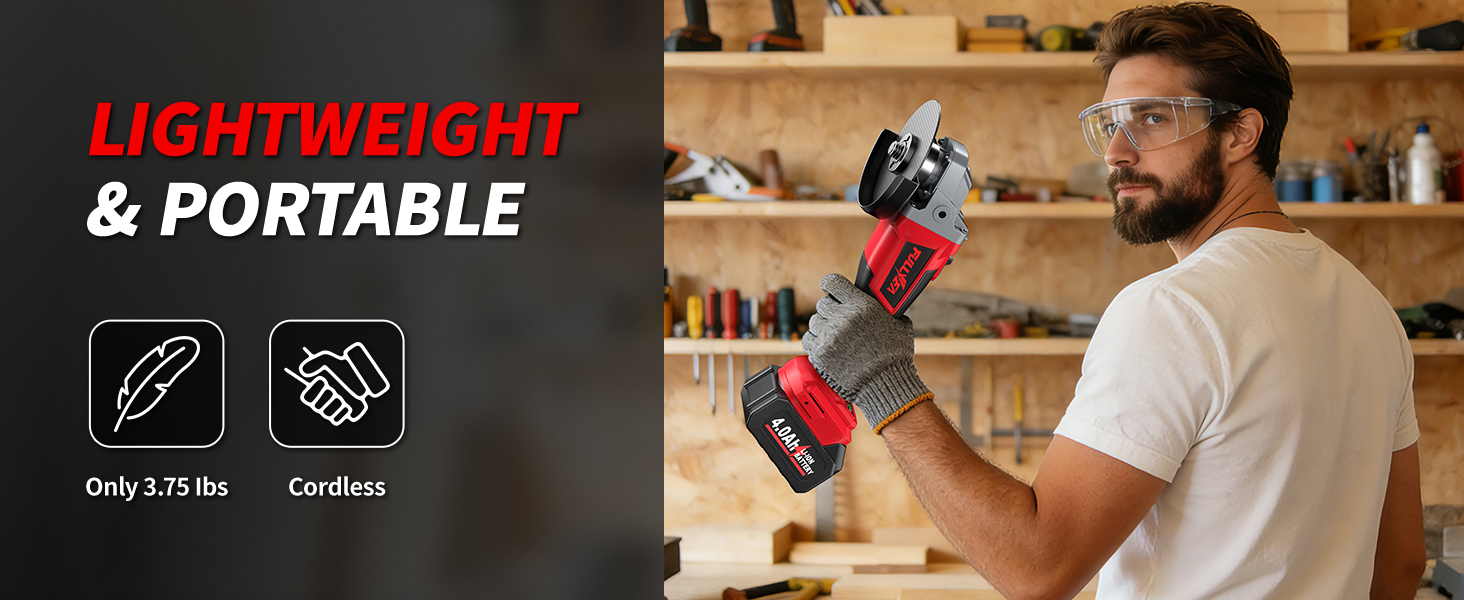 FULLYEA Cordless Angle Grinder 4-1/2 inch Brushless Metal Grinder 10000RPM Powerful