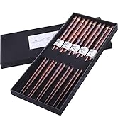 GLAMFIELDS Reusable Chopsticks Japanese Natural Wooden Classic Style 5 Pairs Lightweight Hand-Car...