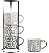 Hiceeden Set of 4 Coffee Mugs with Metal Stand, 15 oz Stackable Espresso Cups Ceramic Coffee Mugs...